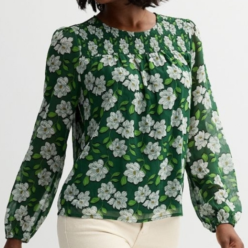 Draper James Green Magnolia Floral Print Blouse